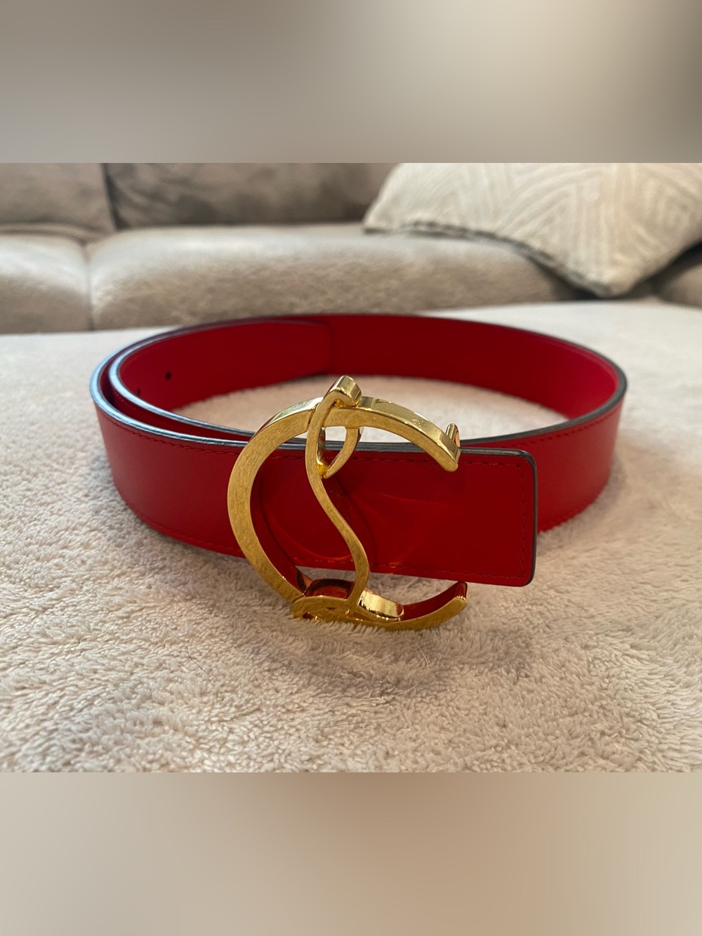 Christian Louboutin Red Leather Women's Belt with Gold Interlocking Buckle